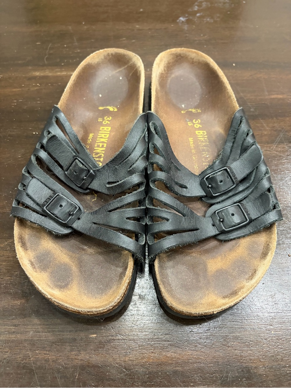 Birkenstock Women’s Black Strappy Buckle Slide Sandals